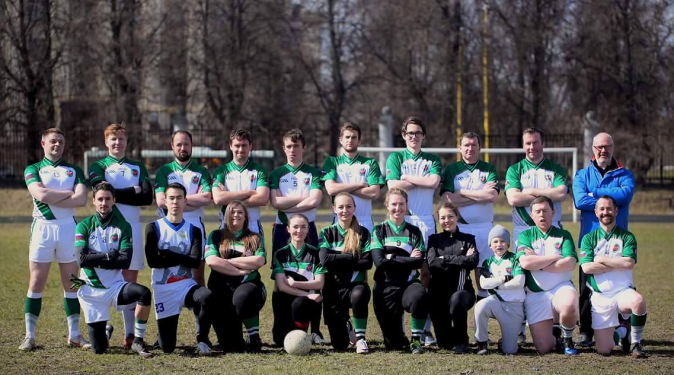 Members of the Moscow Shamrocks Gaelic football team. The Moscow Shamrocks