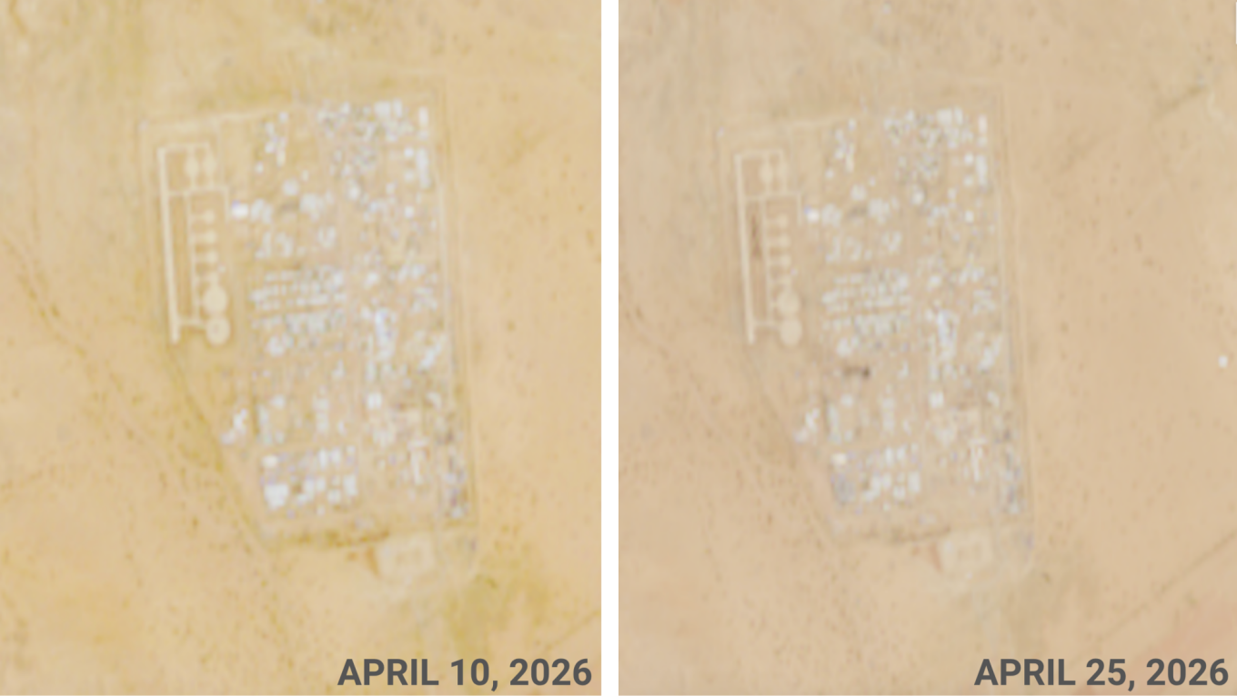
					Satellite images of a FAMa and Russian military base in Kidal, Mali, taken on April 10 and 25.					 					Copernicus, the EU's Earth-observation satellite program				