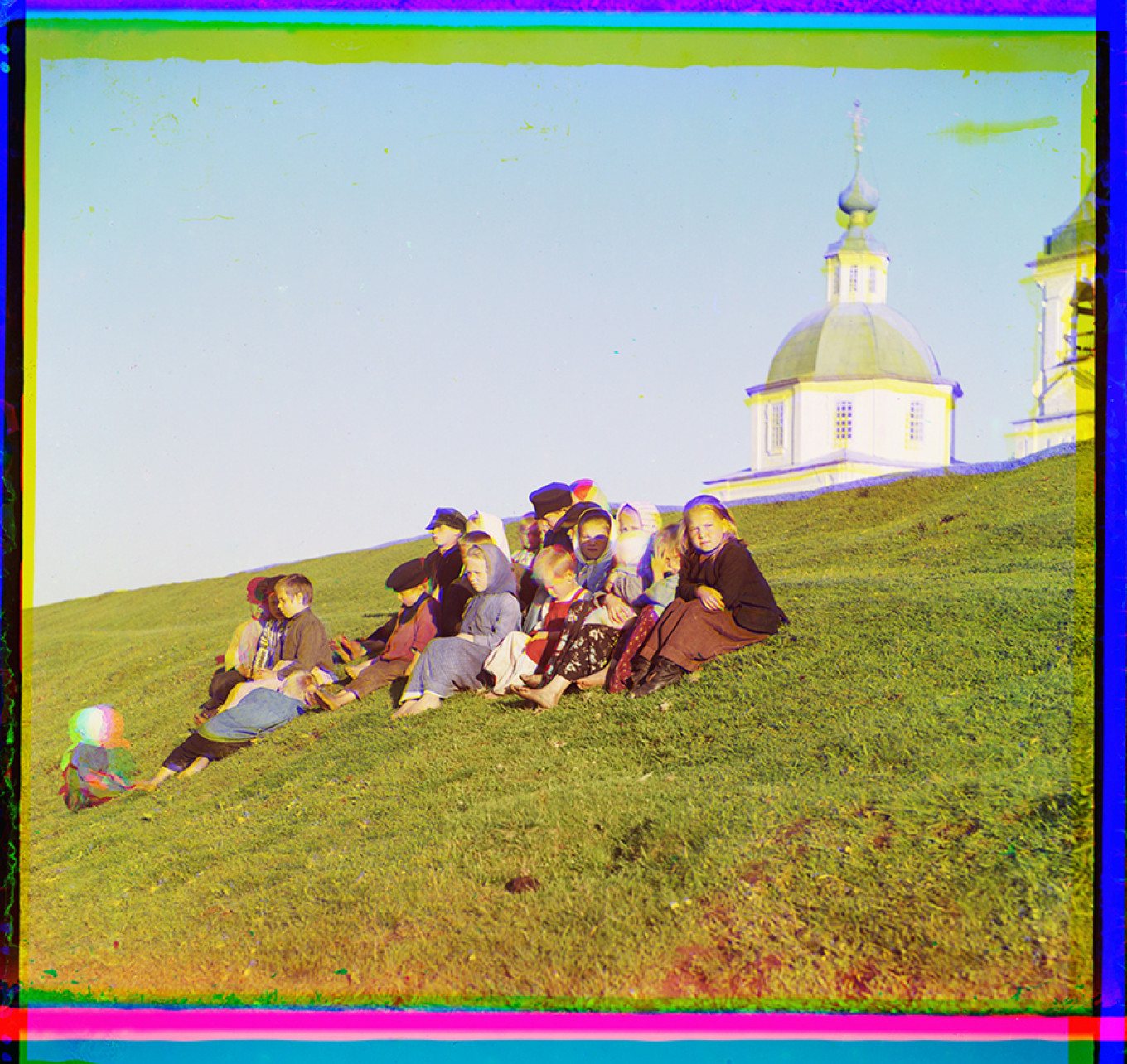 
					Children and Church of St. Paraskeva, Summer 1909.					 					S Prokudin-Gorsky 21067				