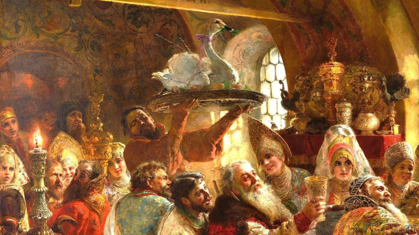 
					 Boyar Wedding Feast in the 17th Century by Konstantin Makovsky (fragment).					 					Wiki Commons				