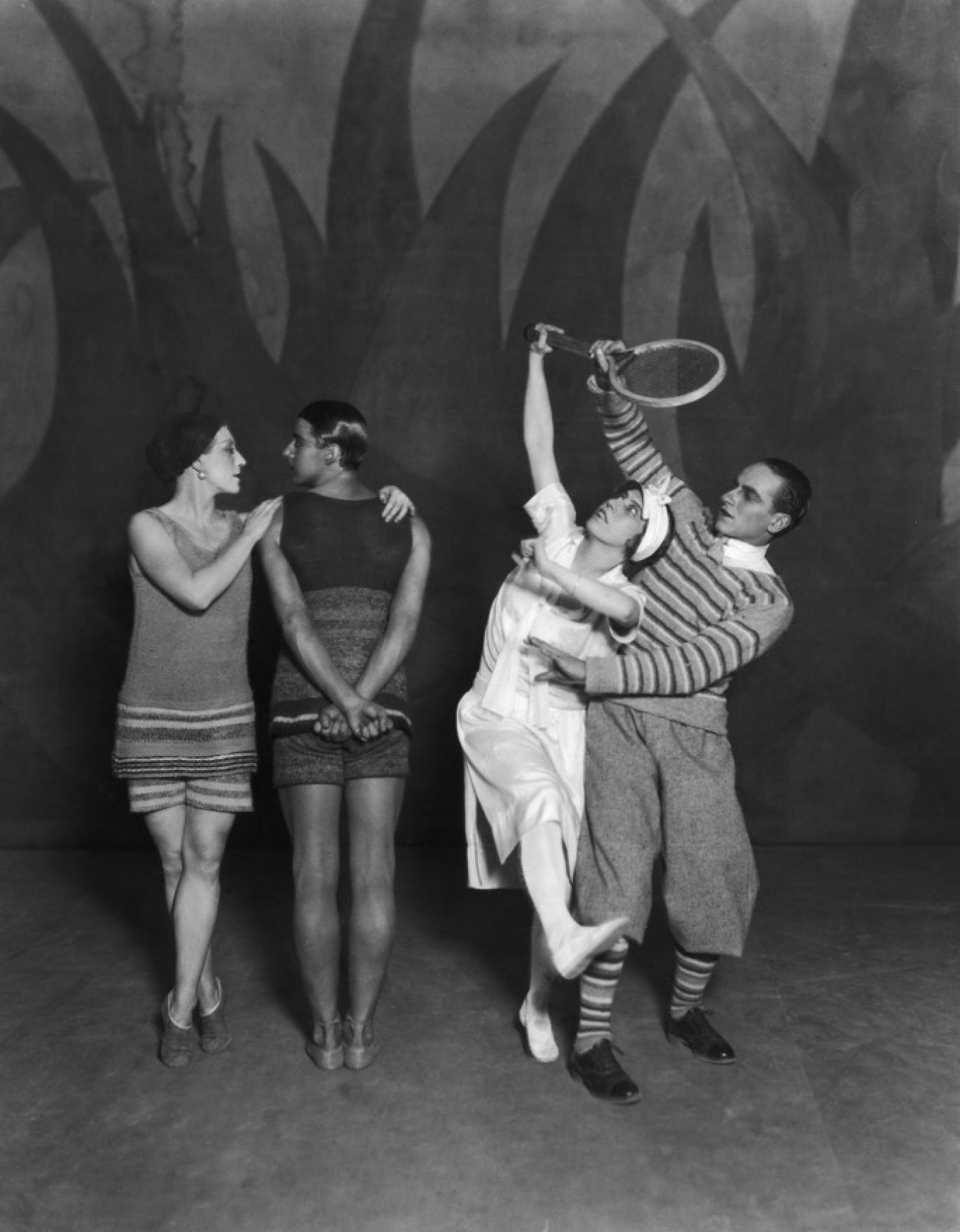 
					Lydia Sokolova, Anton Dolin,  Bronislava Nijinska and Leon Woizikowsky after the first performance of 'Le Train Bleu' in Britain, at the Coliseum Theatre  London, 1924					 					WikiCommons				