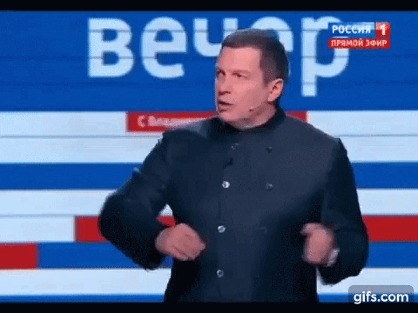 
					Vladimir Solovyev hosts his Sunday evening program.					 					Rossiya 24 / YouTube				