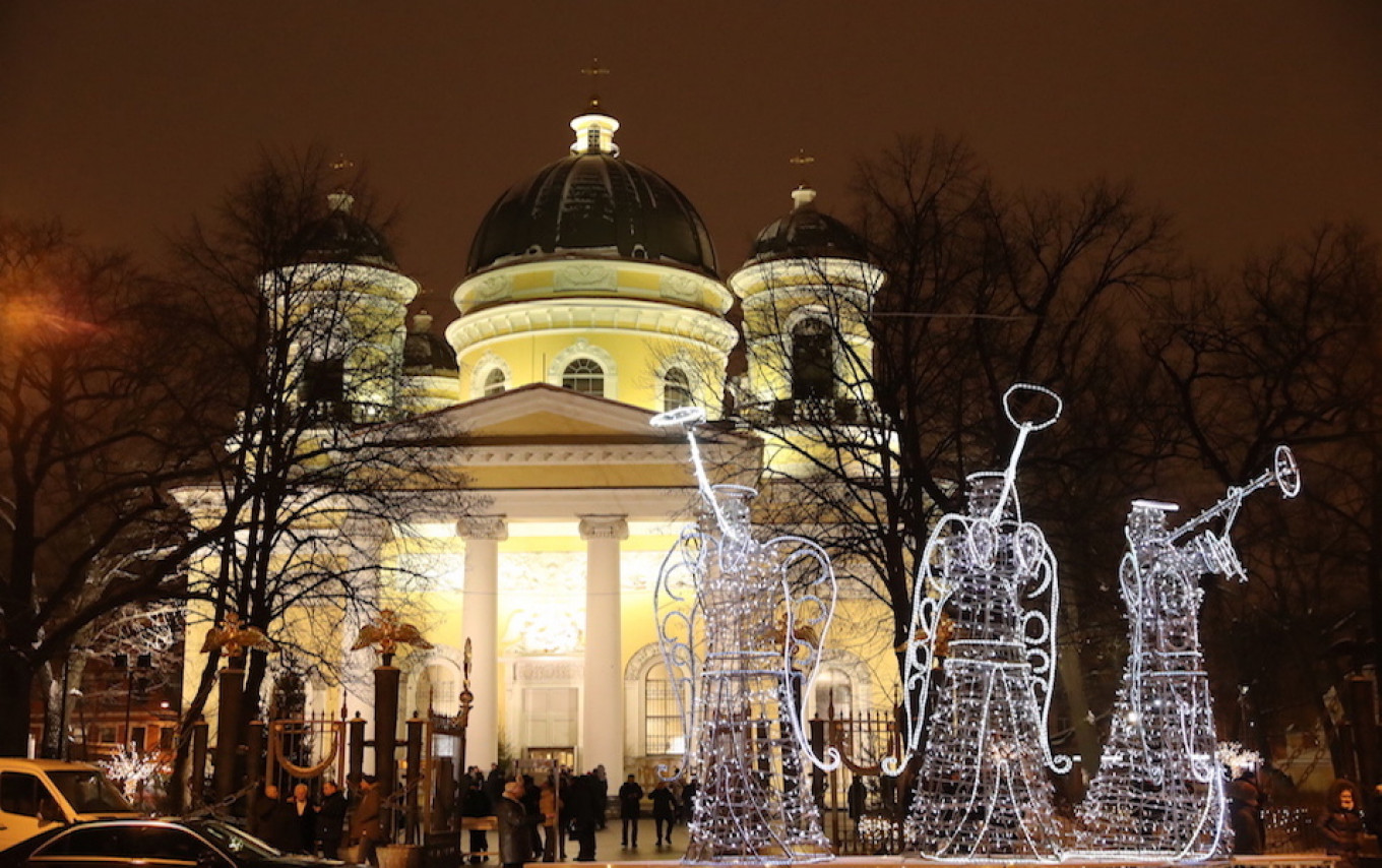 
					The exterior of Transfiguration Cathedral in St. Petersburg during the Christmas mass.					 					Alexander Demianchuk / TASS 				