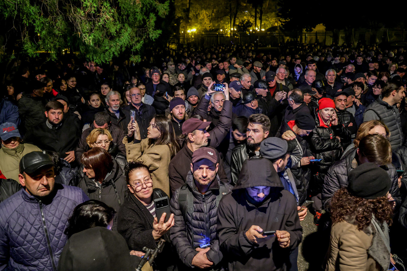 
					People rally outside the Abkhazian presidential administration building in Sokhumi.					 					Dmitry Feoktistov / TASS				