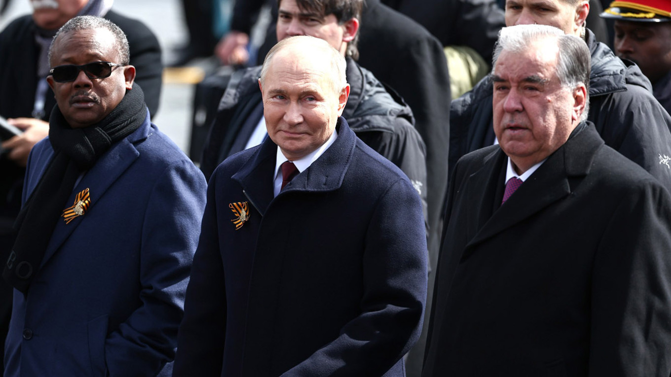 (From left to right) The president of Guinea-Bissau, Umaro Sissoco Poldo, Vladimir Putin and the president of Tayikistan, Emomali Rakhmon, and attend the Victory Day Parade in 2024. Kremlin.ru