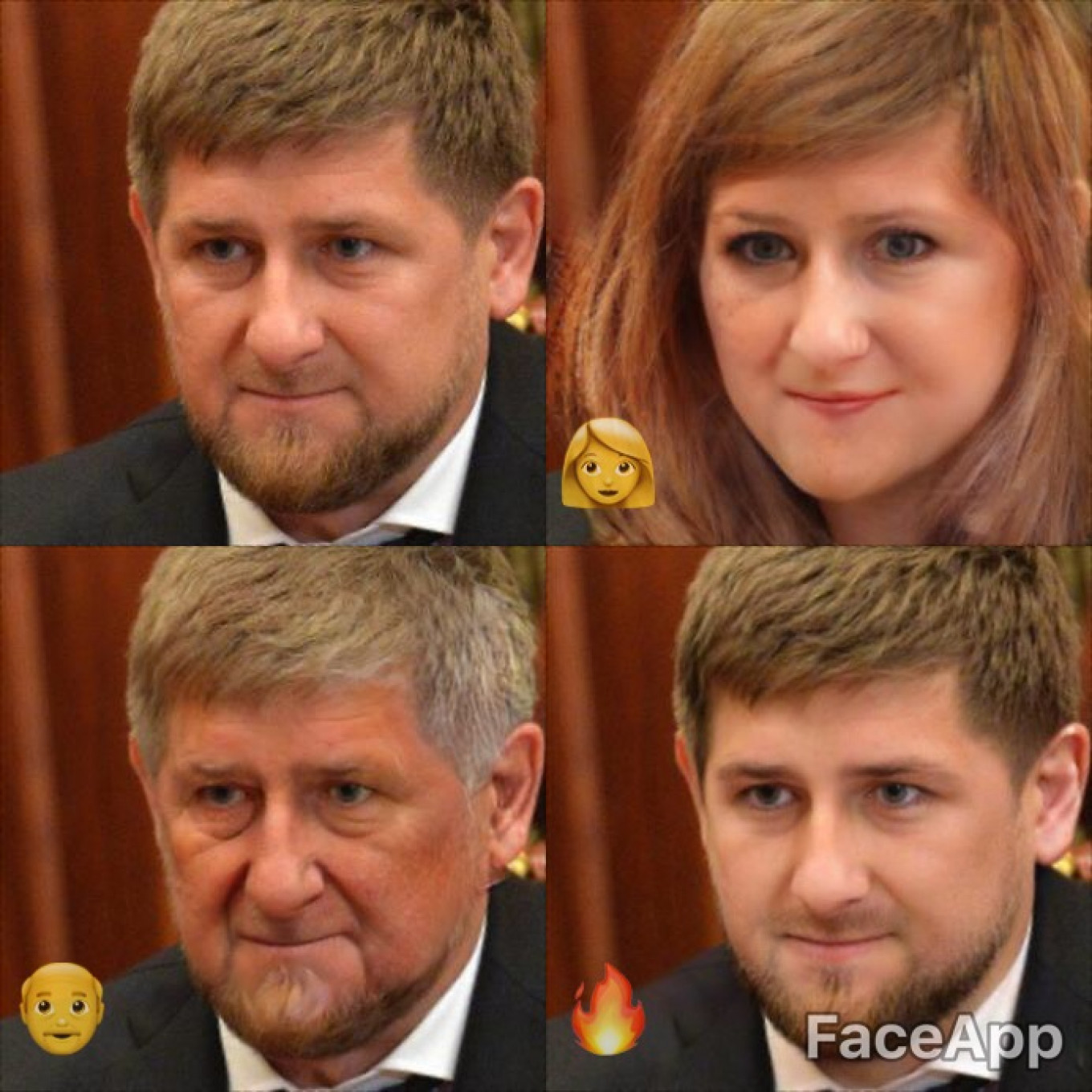 
					Headed to Chechnya sometime soon? Don't forget to stop in on the leader of the republic, Ramzan Kadyrov. Here is is in female, old, and “hot” forms.					 					Kremlin Press Service				