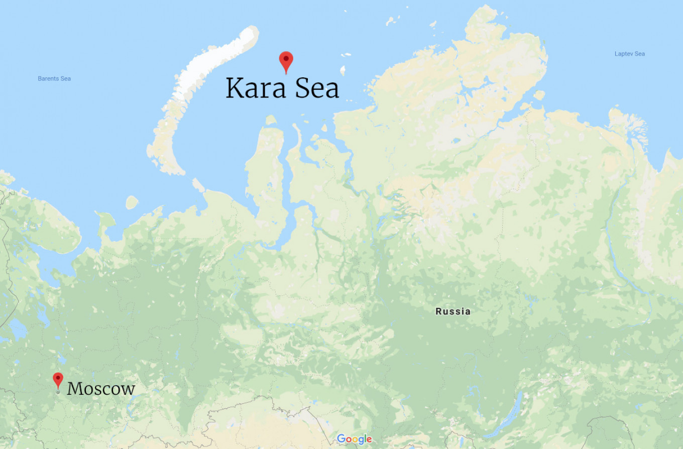 
					The rigs are drilling for gas in the Kara Sea.					 					Google Maps				