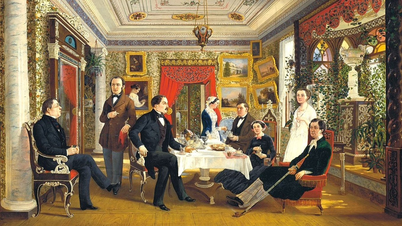 
					At the Tea Table, by Alexei Voloskov (1851).					 					Wikimedia Commons				