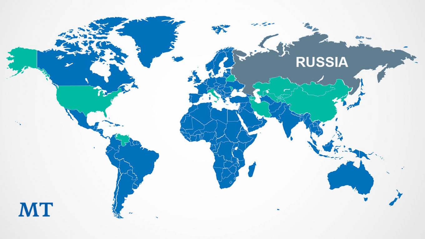 
					Countries that have received coronavirus aid from Russia are marked in green.					 					MT				