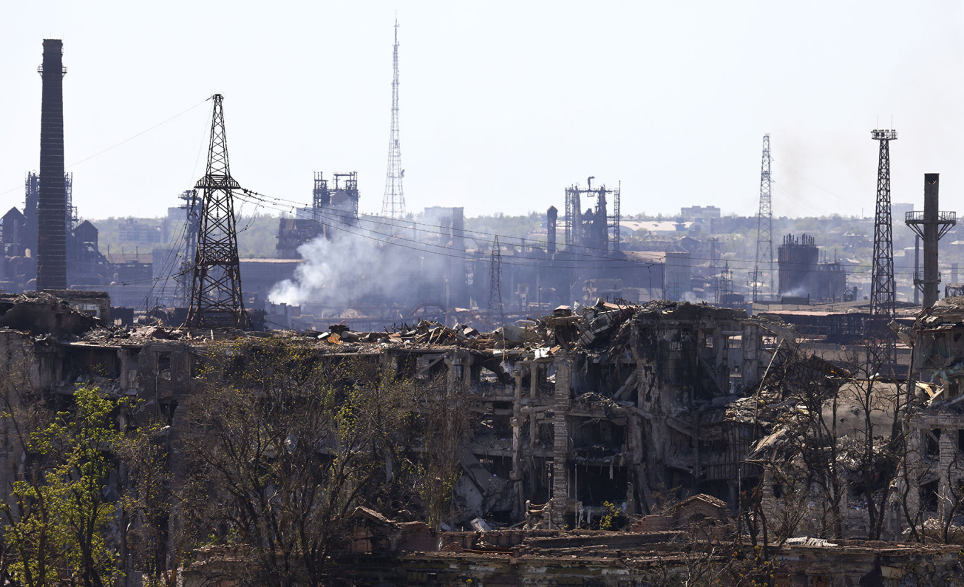 A view of the Azovstal Ironworks in the port city of Mariupol.  Peter Kovalev/TASS
