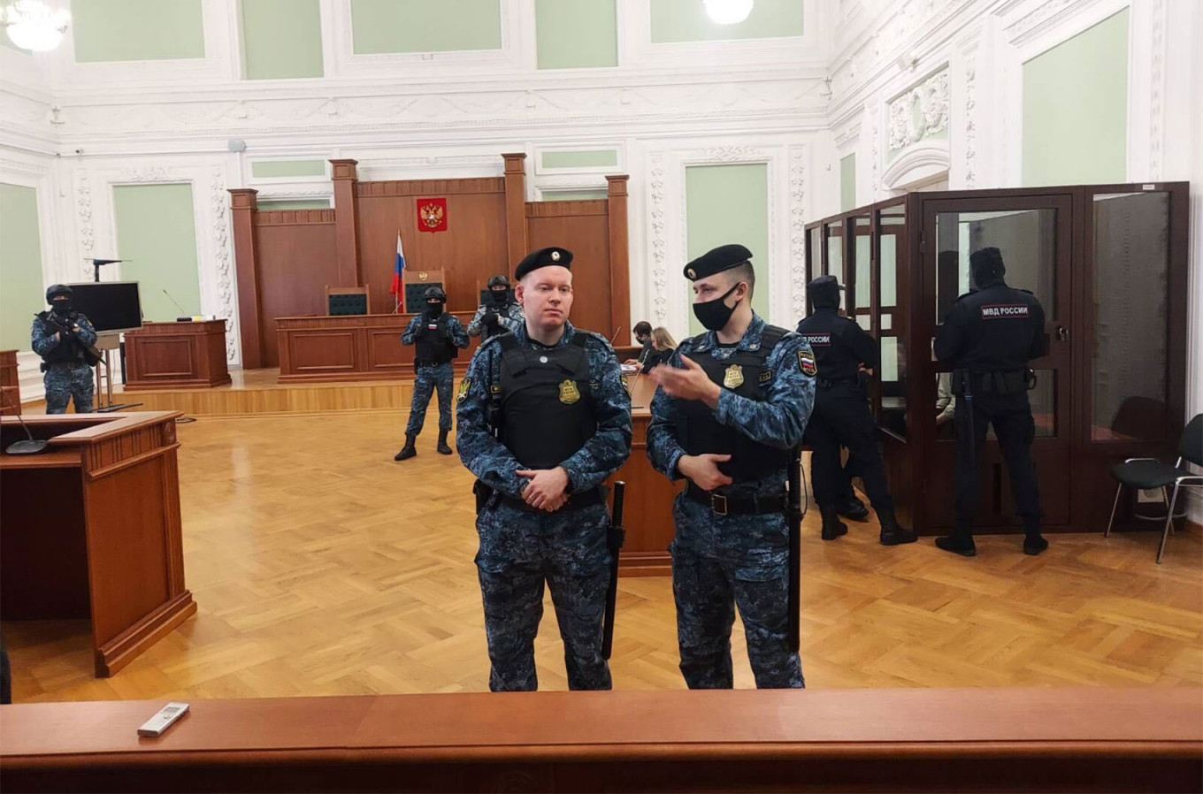 
					Policemen in the court.					 					Moscow Times Reporter				