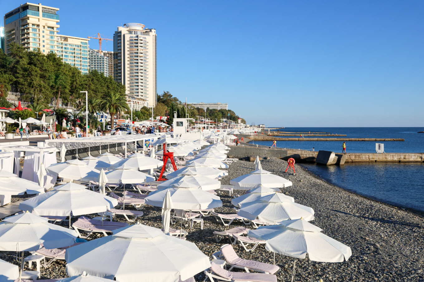 
					A view of Mayak Beach after it was evacuated due the threat of an attack by Ukrainian sea drones on Sept. 24, 2025.					 					Milena Bozrikova/TASS				