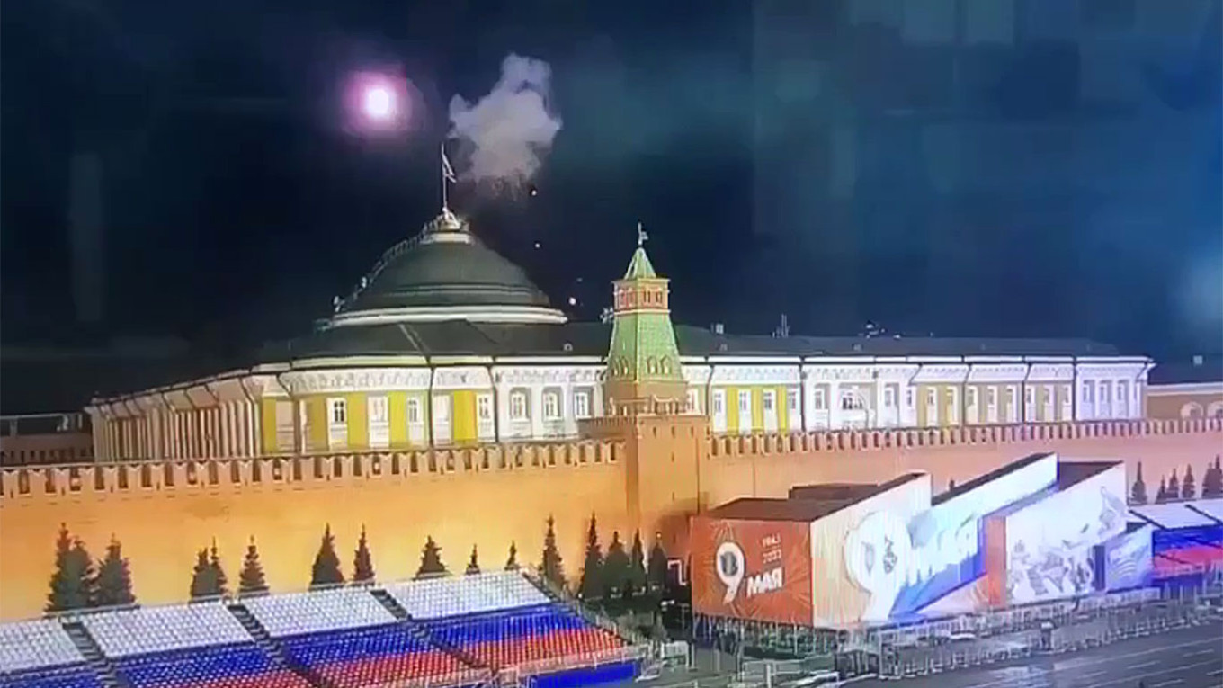 
					A drone attack on the Kremlin.					 					Video grab				