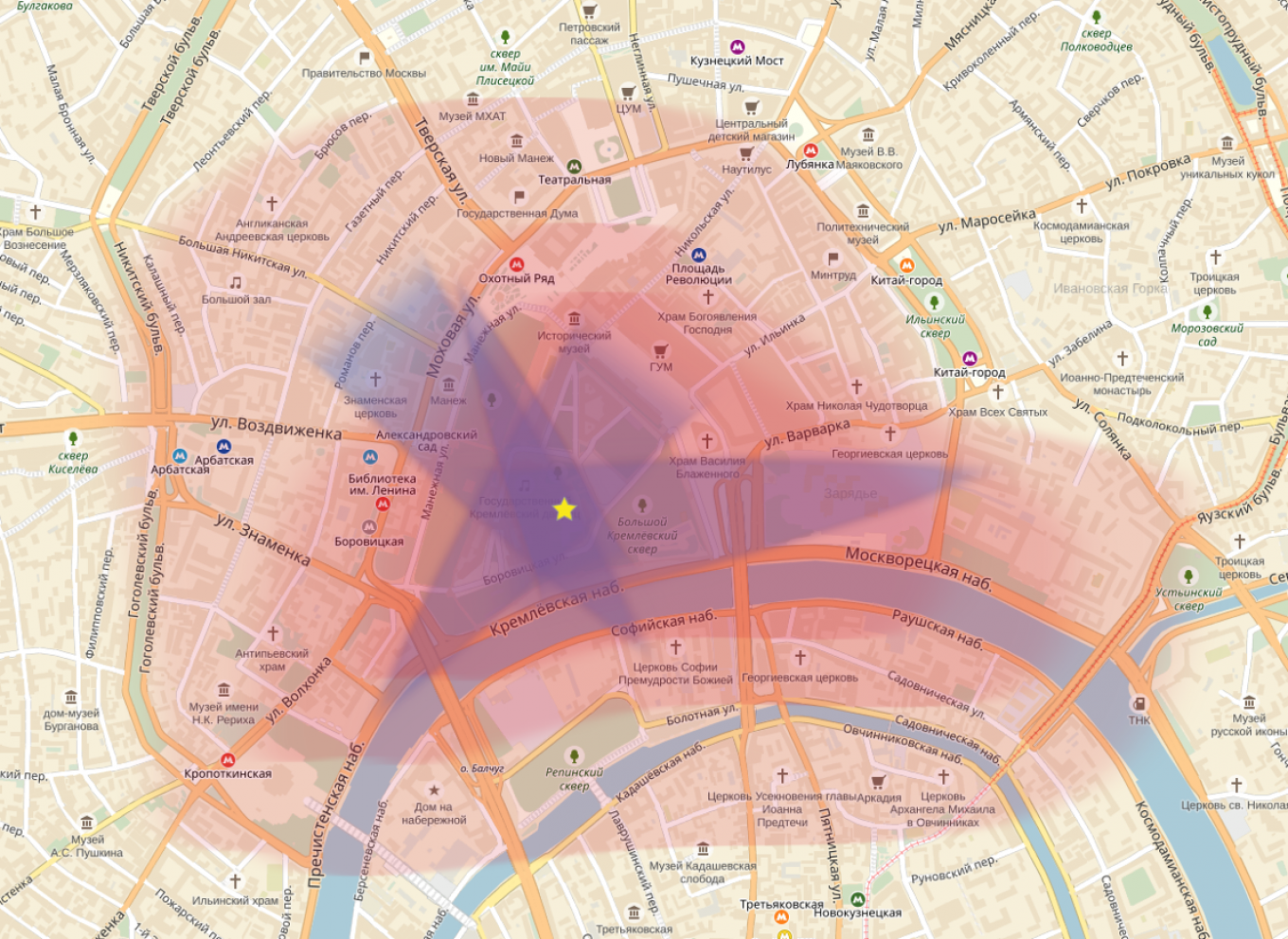 Geolocation spoofing around the Kremlin. Grigory Bakunov / Telegram