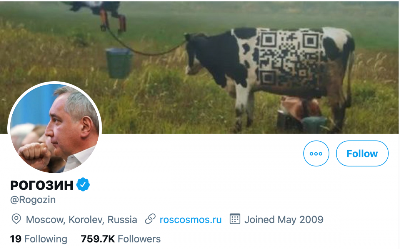 
					Rogozin already adopted the screenshot as his Twitter background photo. 					 					@Rogozin / Twitter 				