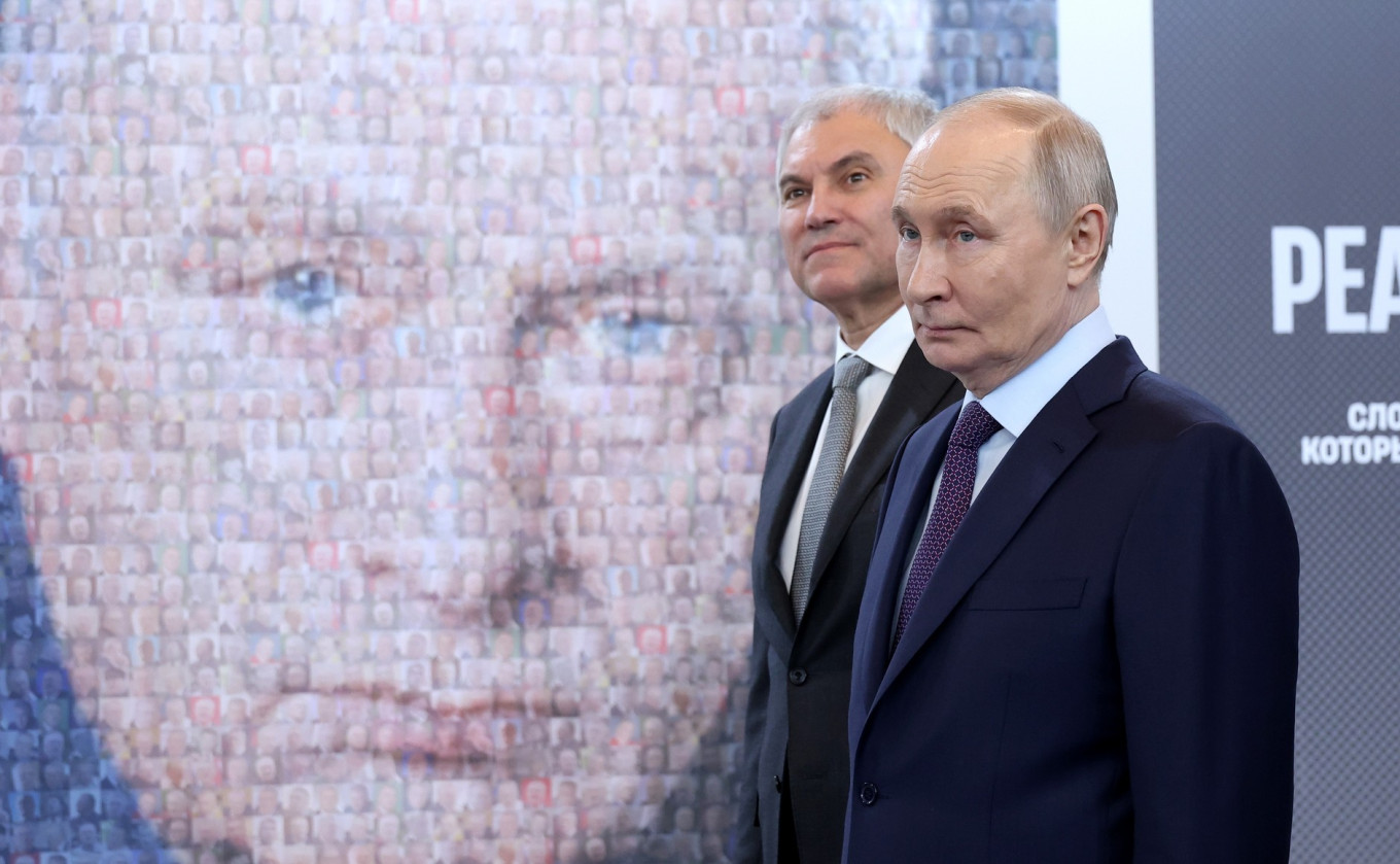 
					Putin and State Duma Speaker Vyacheslav Volodin visiting the "Zhirinovsky. Continuation. LDPR" exhibition, which marked Zhirinovsky's 80th birthday, in April 2026.					 					kremlin.ru				