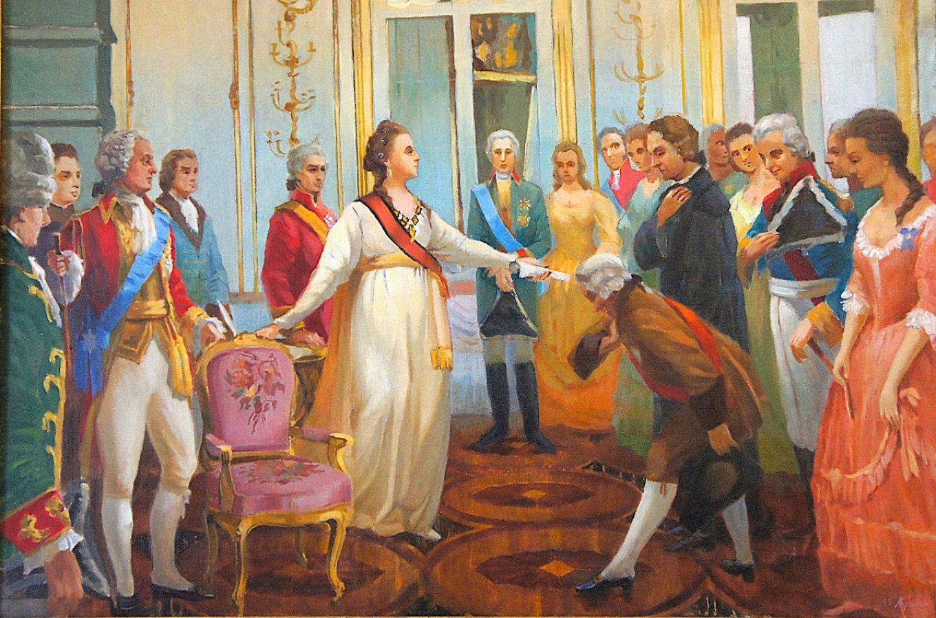 
					Catherine II Receives Ambassadors from Herrnhut, by Lev Krylov.					 					Wikimedia Commons				