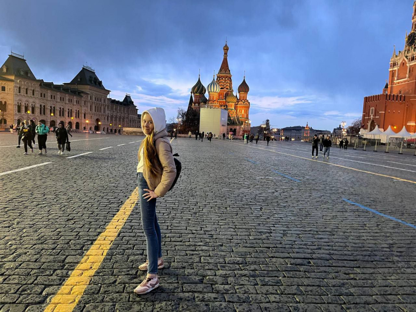 
					Natalia Tikhonova on Moscow's Red Square shortly before she was detained by police.					 					Courtesy photo				