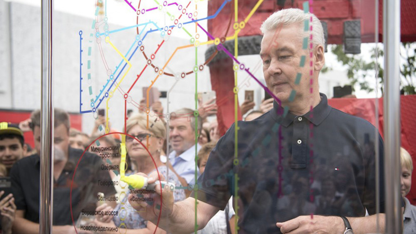 
					Sergei Sobyanin at the opening of the Kalininsk-Solntsevskaya line of the Moscow Metro, August 2018					 					Yevgeny Samarin / Moskva News Agency				