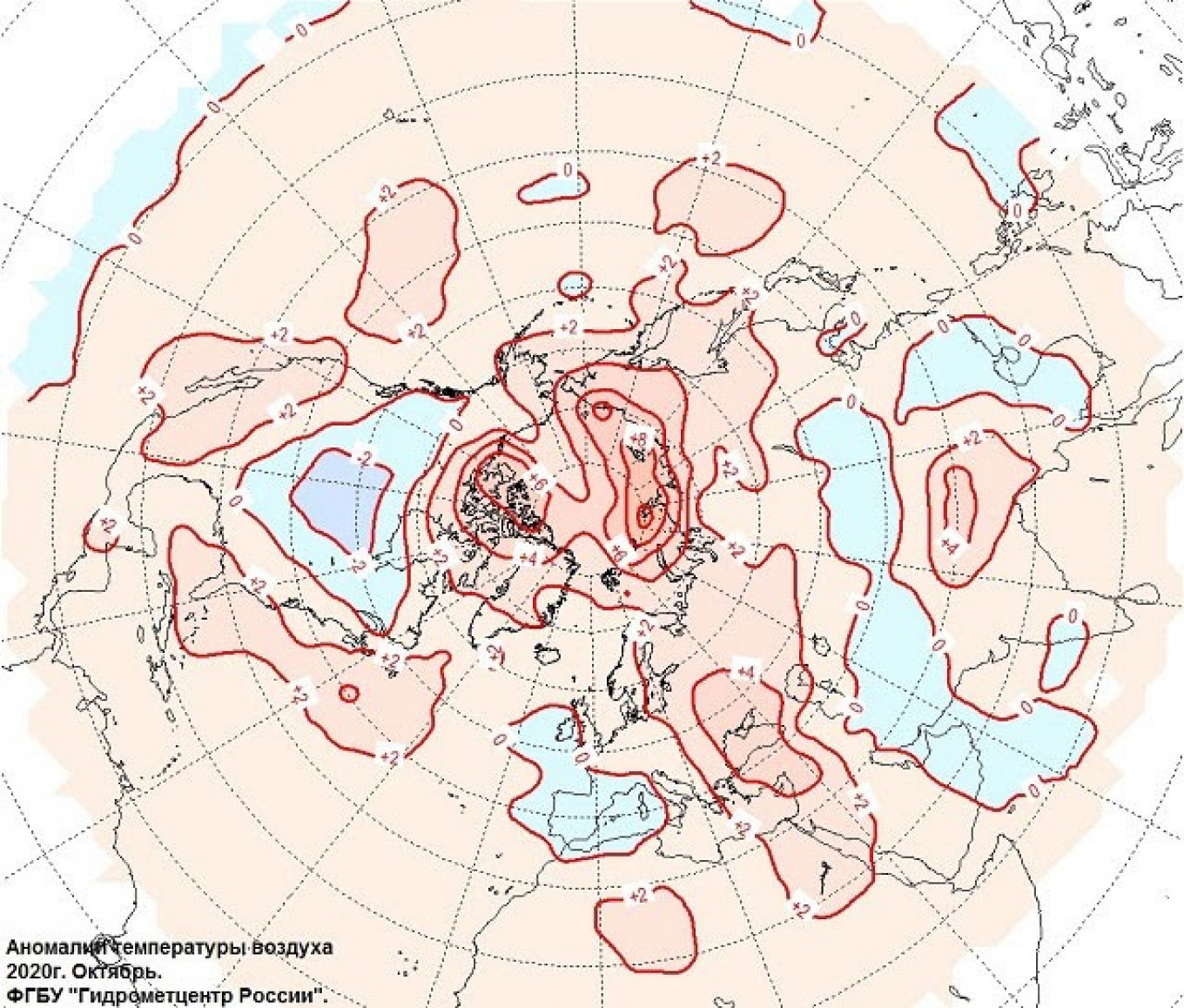 
					Temperature deviations in October 2020					 					Roshydromet				