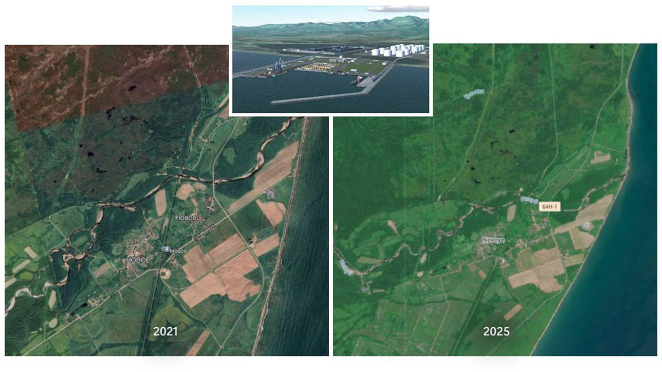 
					Satellite images of the planned construction site in 2021 (left) and July 2025 (right) show no visible changes.					 									