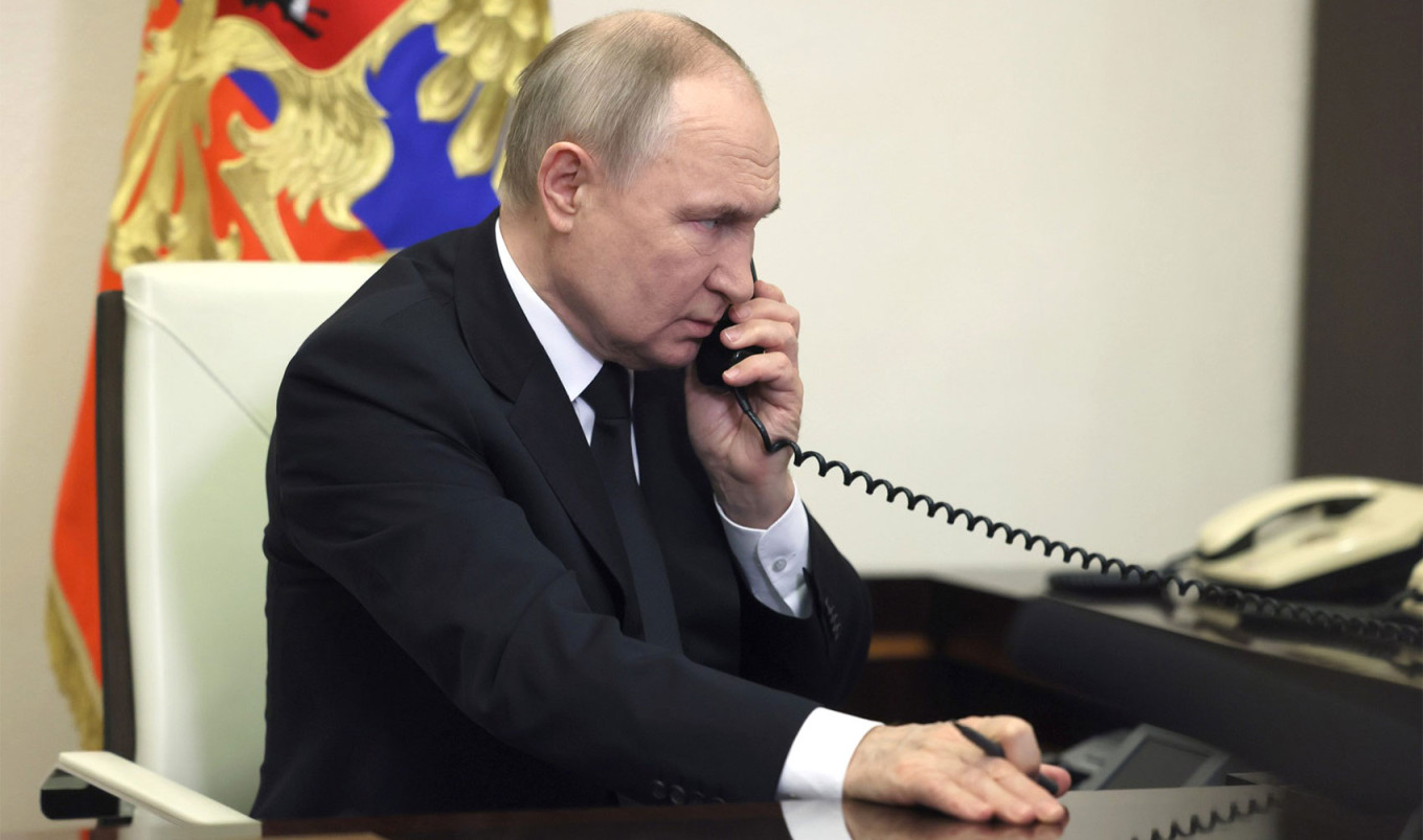 
					Vladimir Putin talks on the phone.					 					kremlin.ru				