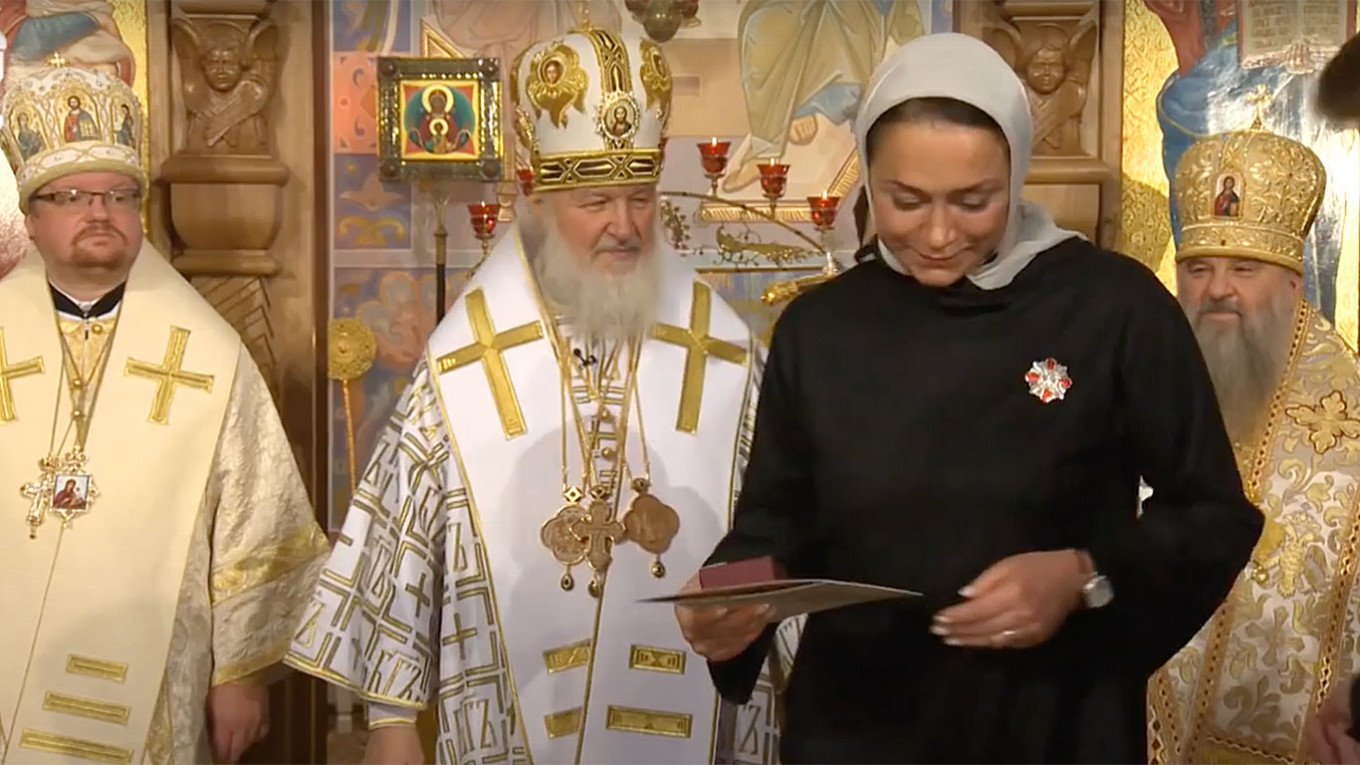 
					In December 2014, Polyakova was recognized by Russian Orthodox Church leader Patriarch Kirill for her role in restoring the church of St. Sergius of Radonezh in Tsarskoye Selo.					 					russianchurch / YouTube				