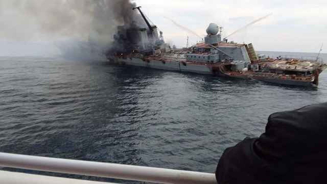 
					Russian cruiser Moskva after it was struck by Ukrainian missiles.					 					@ua_industrial / twitter				