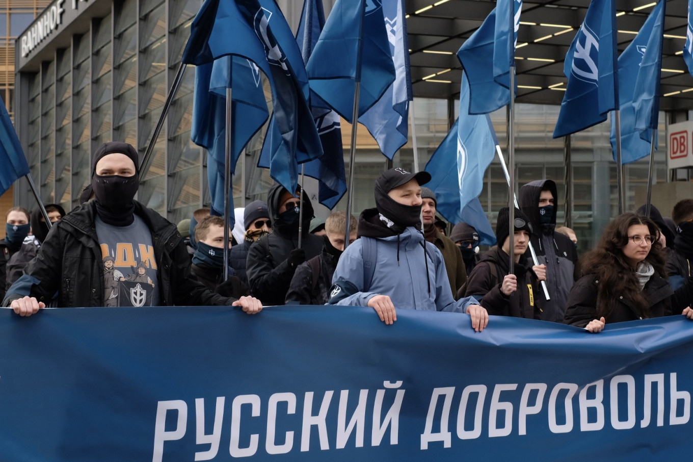 
					Members of the Russian Volunteer at the rally.					 					MT/Anastasia Tenisheva				