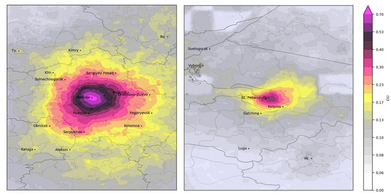 
					NO2 concentration of Moscow and St. Petersburg					 					greenpeace.ru				