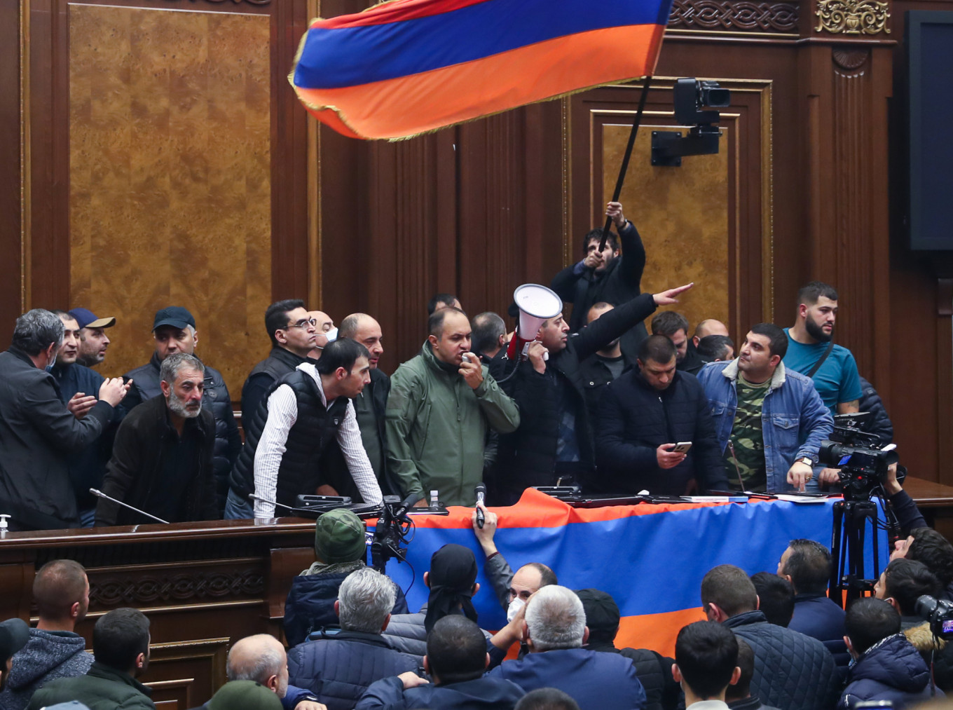 
					Protestors stormed Armenia's parliament early Tuesday morning.					 					Stanislav Krasilnikov/TASS				