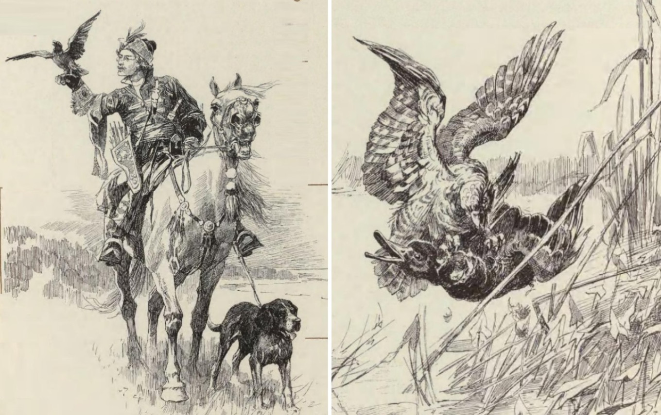 
					 Duck hunting with a falcon (from the book “Grand Ducal and Tsar hunting in Russia,” 1896).					 					Wikimedia Commons				