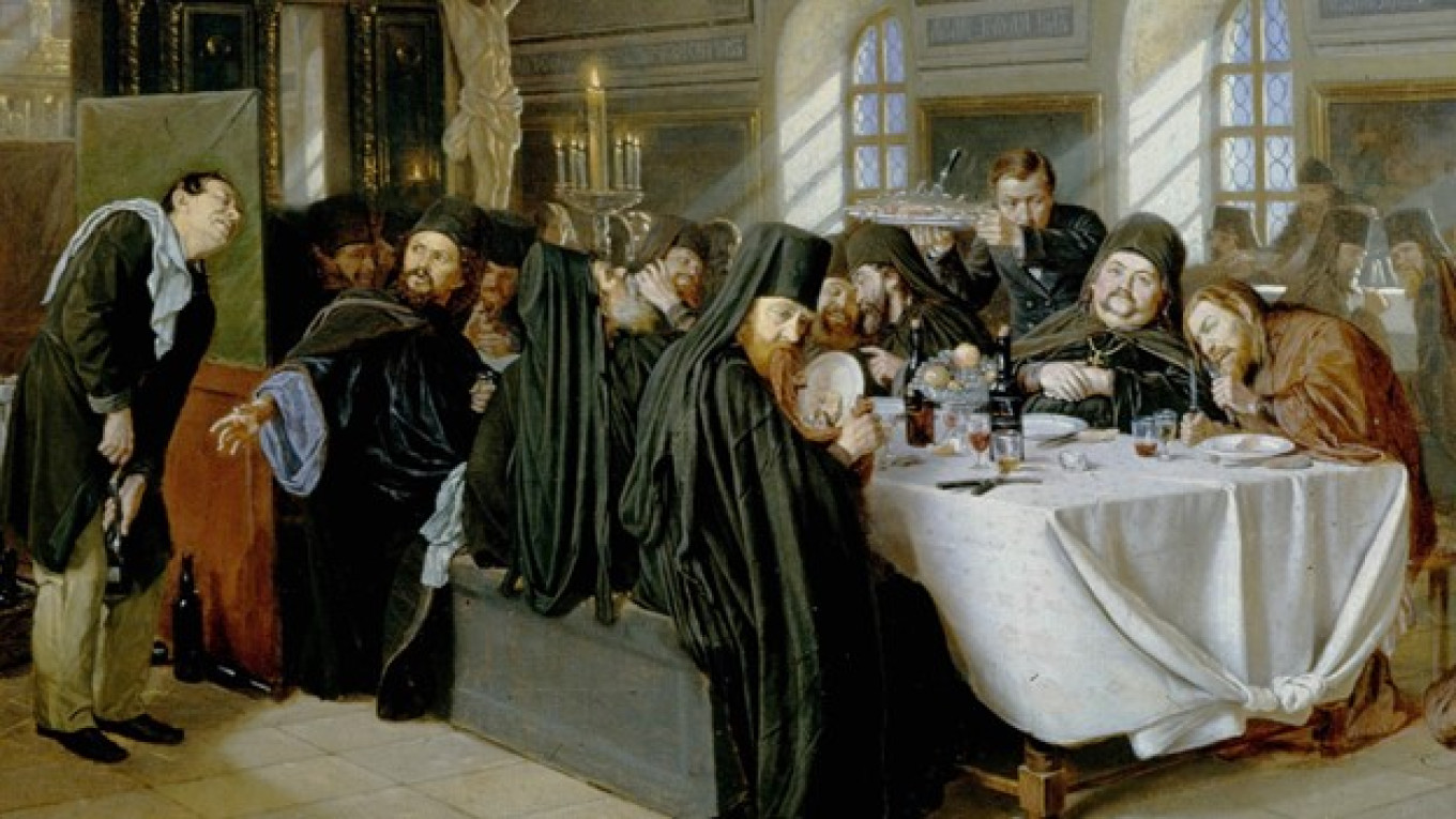 
					Vasily Perov. Refectory (1876, fragment).					 					Wikipedia Commons				