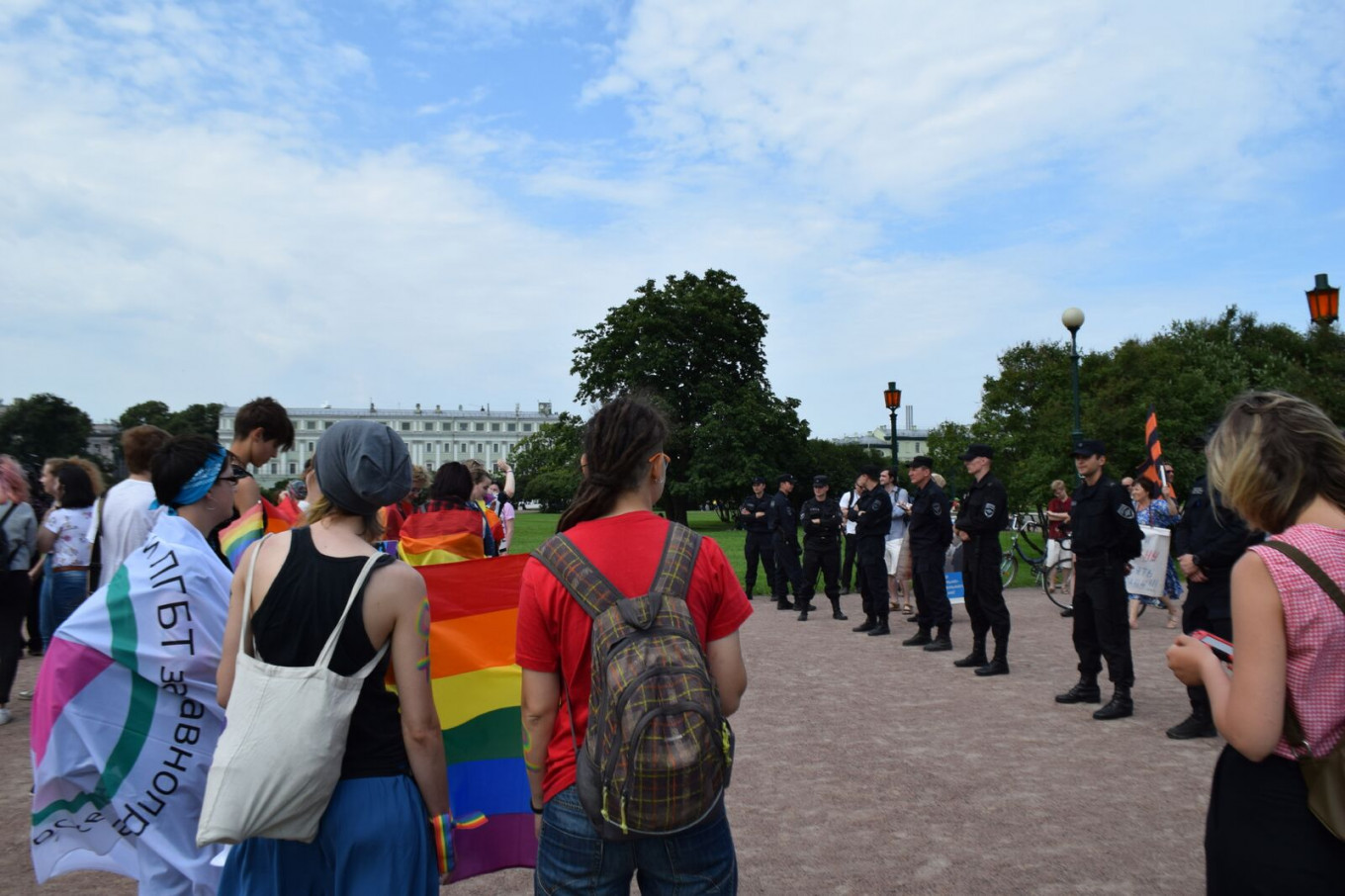 
					Around one hundred people attended the march, under the watchful eye of riot police.					 					Francesca Visser and Andreas Rossbach				