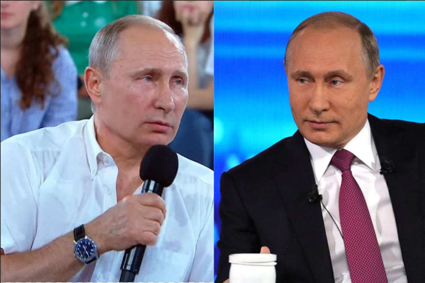 
					Putin during Friday's broadcast compared to the "adult" Direct Line last month.					 									