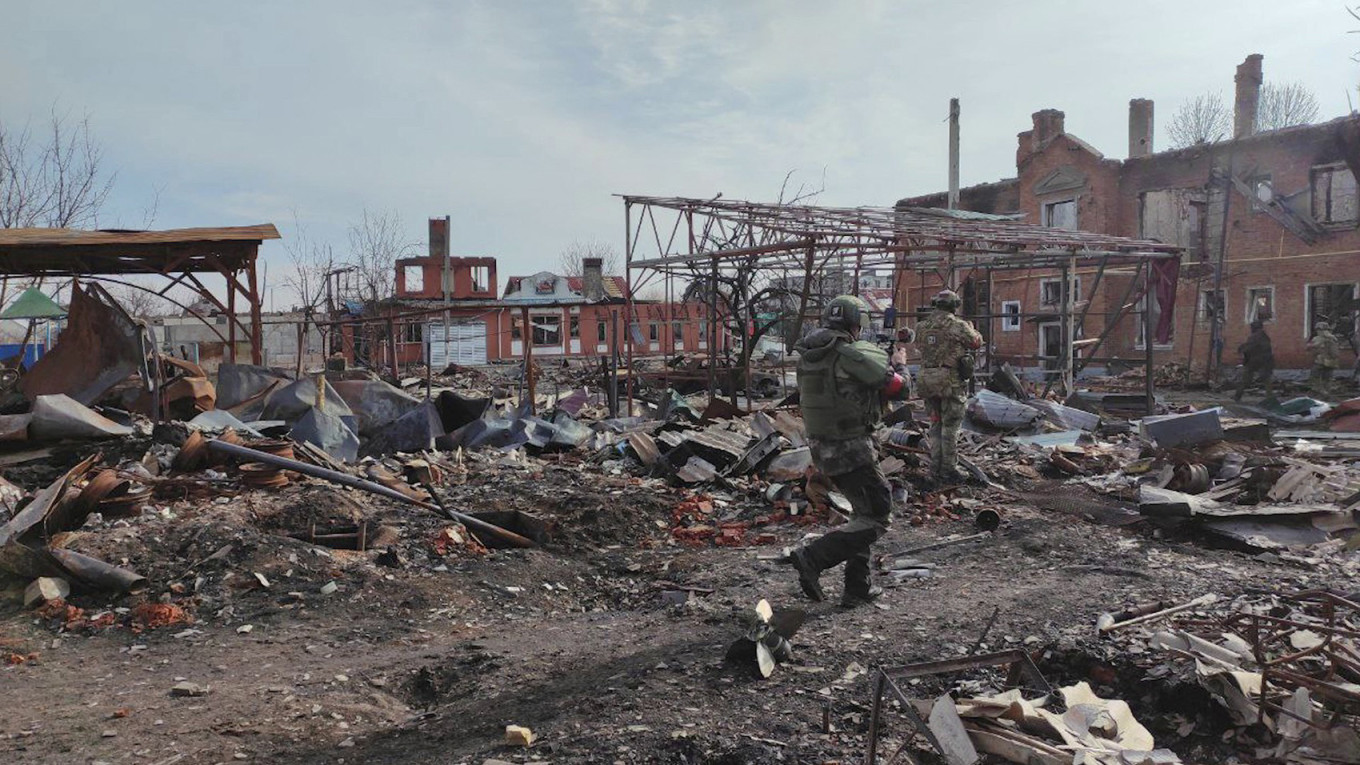 
					Destructions in the town of Sudzha in the Kursk region on March 13, 2025.					 					Russian Defence Ministry / AFP				