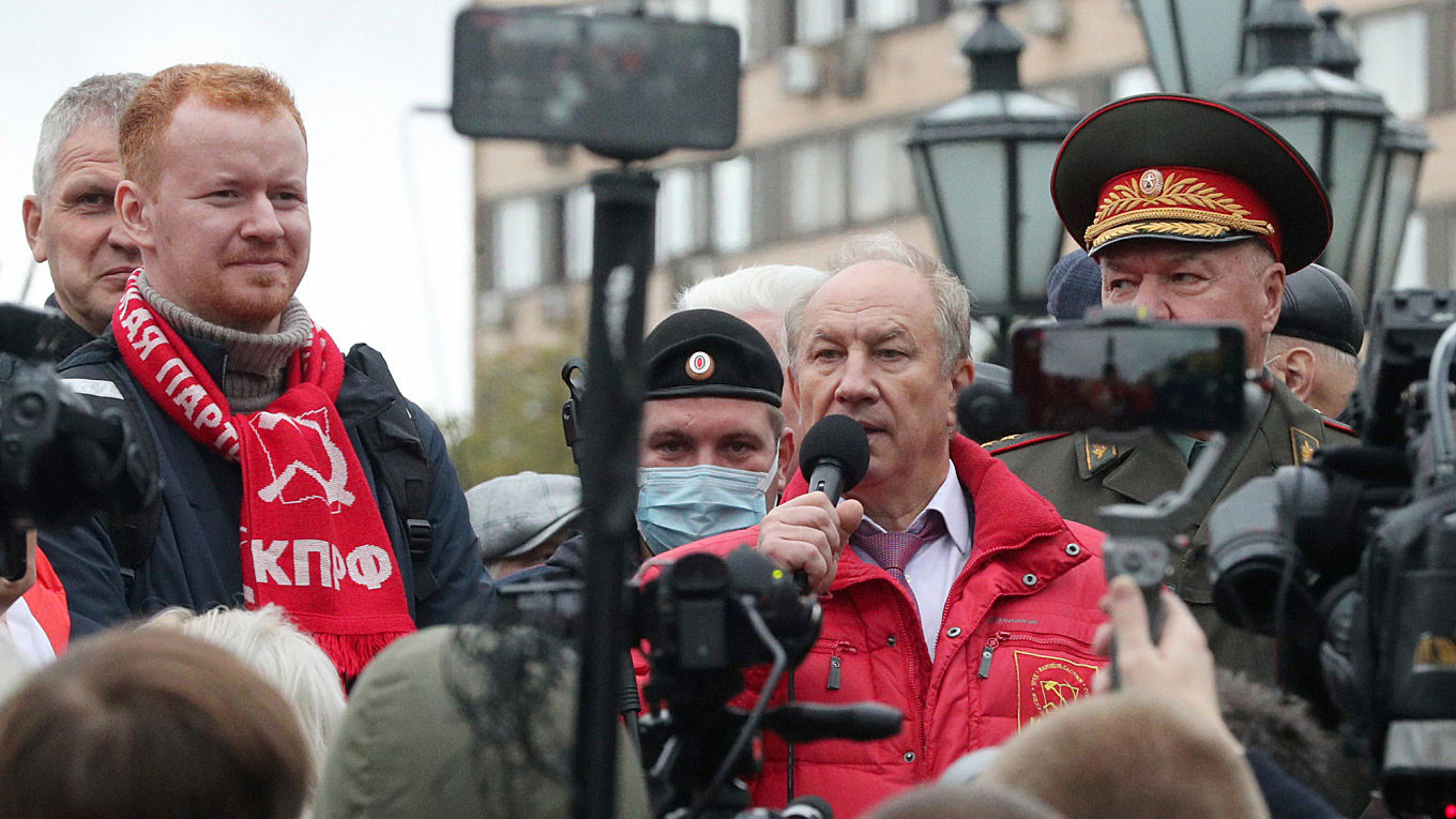 
					Russian Communist Party member Valery Rashkin during an unauthorised rally held by the Russian Communist Party following 2021 parliamentary elections. 					 					Mikhail Tereshchenko / TASS				