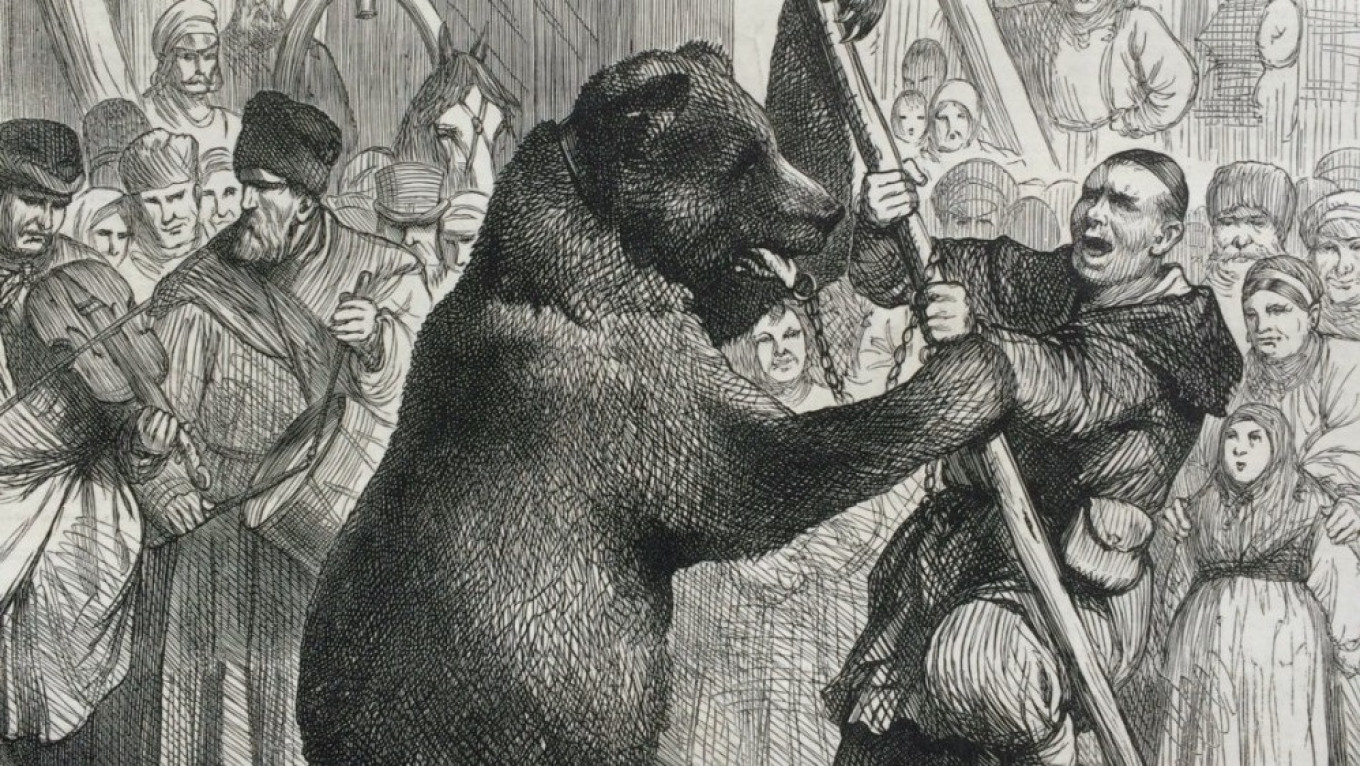 
					A bear in the street in Russia. English engraving of the XIX century.					 					Wikimedia Commons				