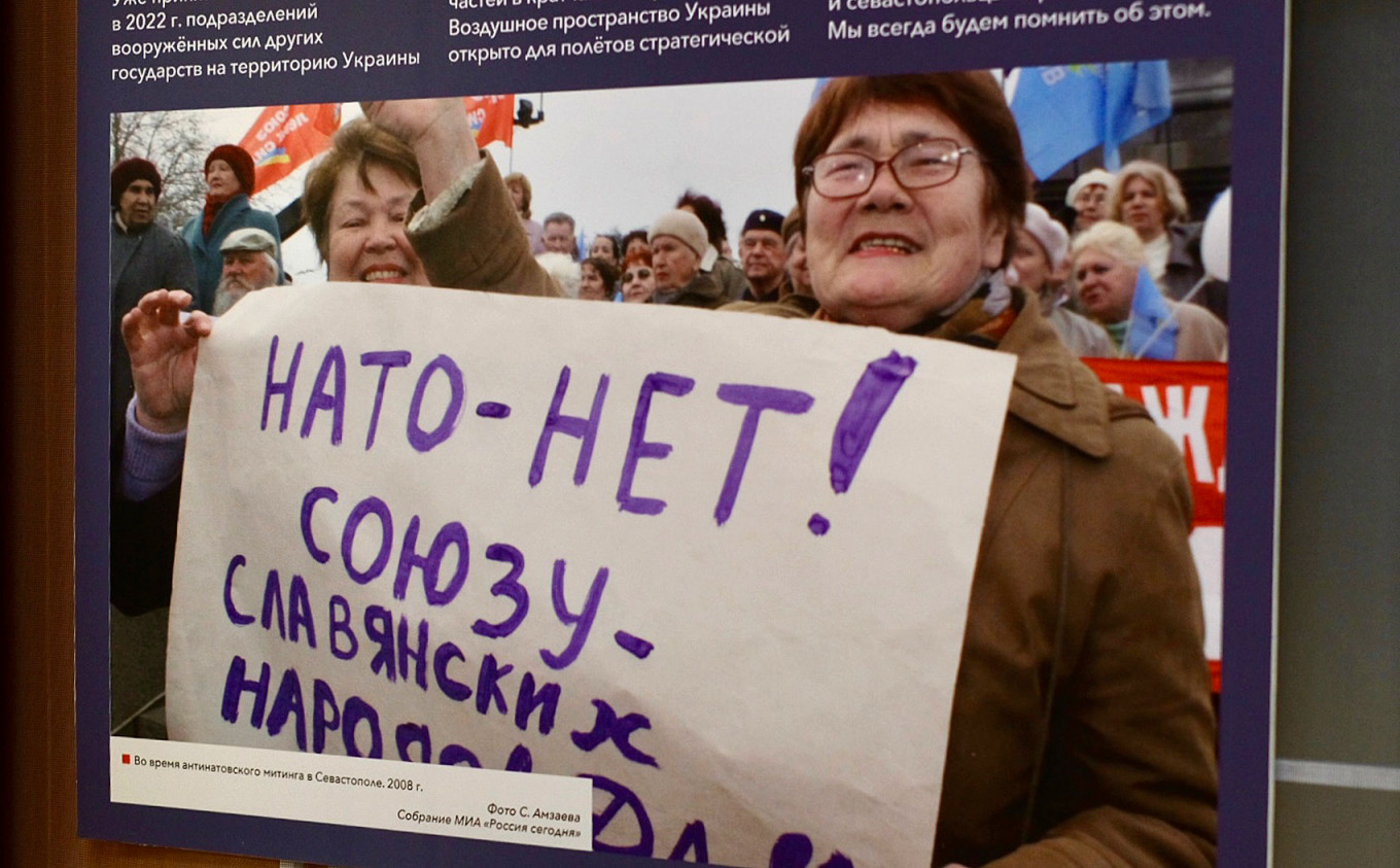 Poster showing an anti-NATO demonstration in Sevastopol, Crimea.  Anastasia Tenisheva