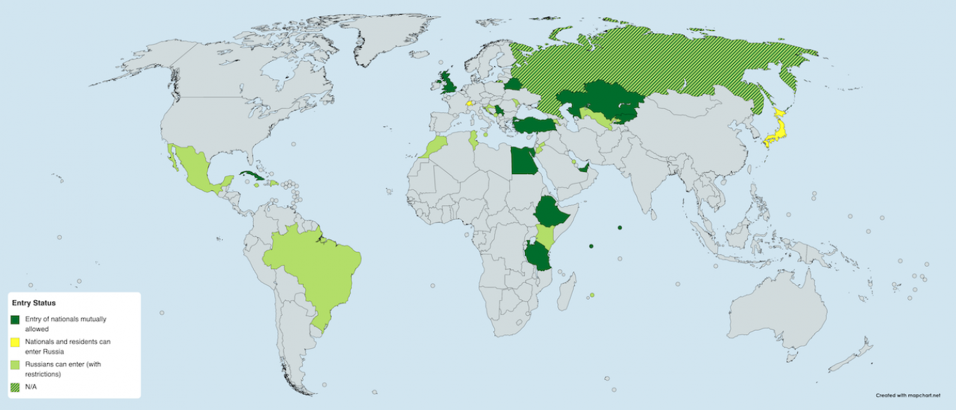 
					Countries whose citizens are currently allowed to enter Russia — and vice versa.					 					MT				