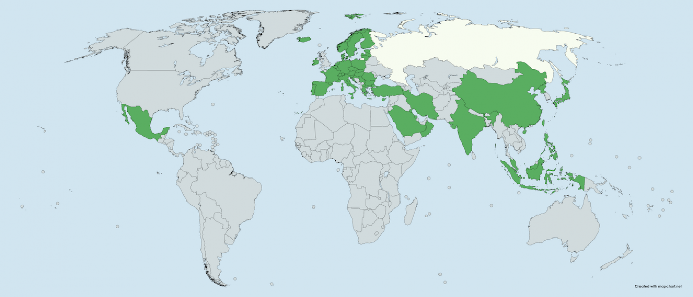 
					Countries whose citizens are eligible for Russia's e-visa program.					 					MT				
