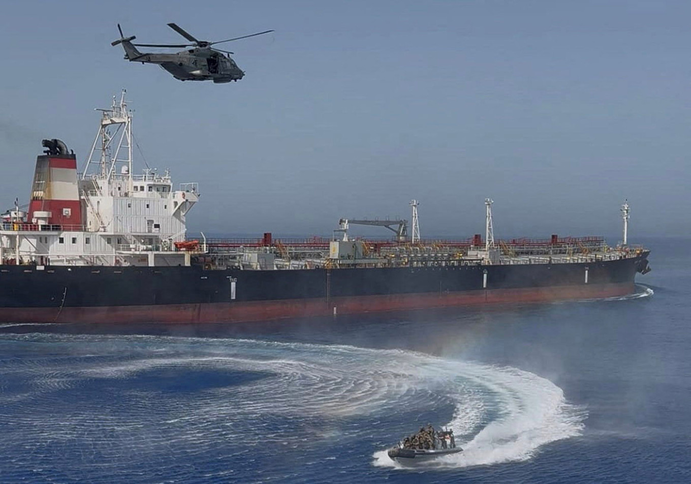 
					Operation EUNAVFOR MED boards an oil tanker suspected by EU officials to be sailing under a false flag.					 					Kaja Kallas via X via Reuters				