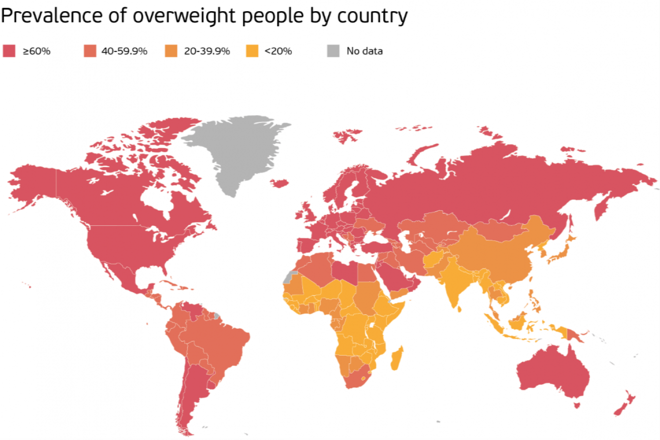 
					Overweight and obesity rates in Russia are among the highest in the world.					 					Source: World Health Organization 				