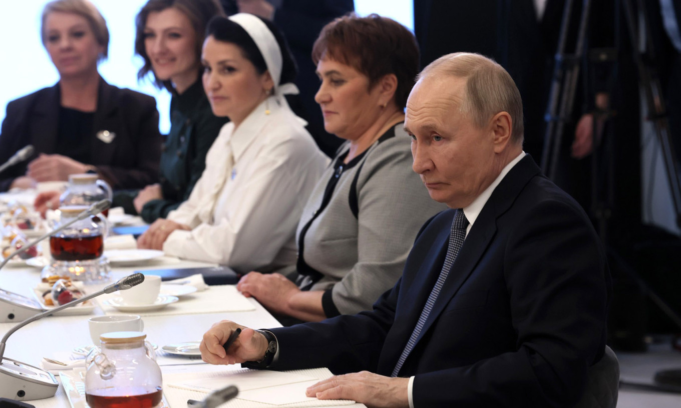 
					Vladimir Putin at a meeting with female employees and wards of the Defenders of the Fatherland state fund.					 					kremlin.ru				