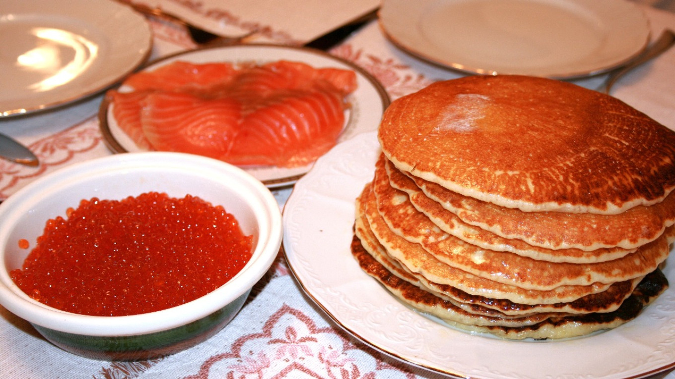 
					Salmon and its caviar go perfectly with blinis. Some people like to put sour cream on the pancake first and then top with caviar.					 					Courtesy of authors				