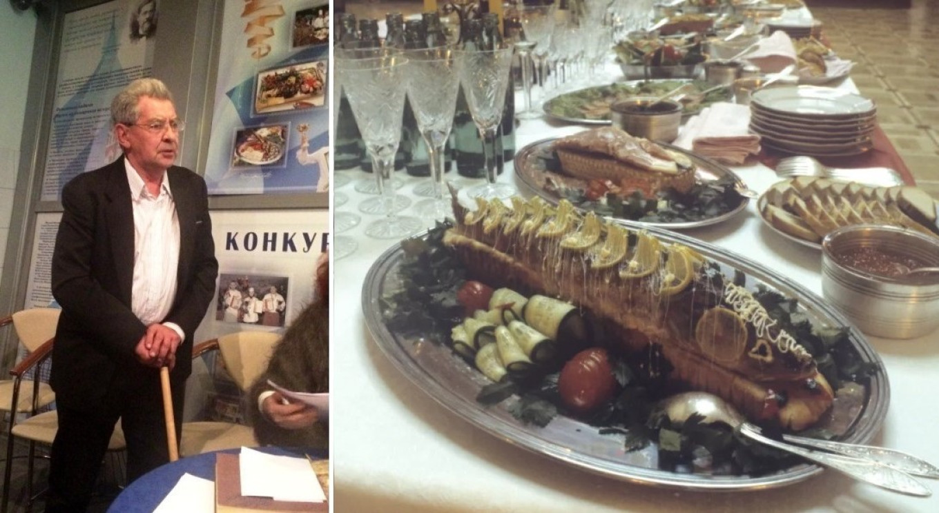 
					Alexander Kuprikov, Moscow's chief chef in 1980, and a pikeperch galantine from the menu of Moscow's Metropol restaurant (1980).					 					Wikimedia Commons				
