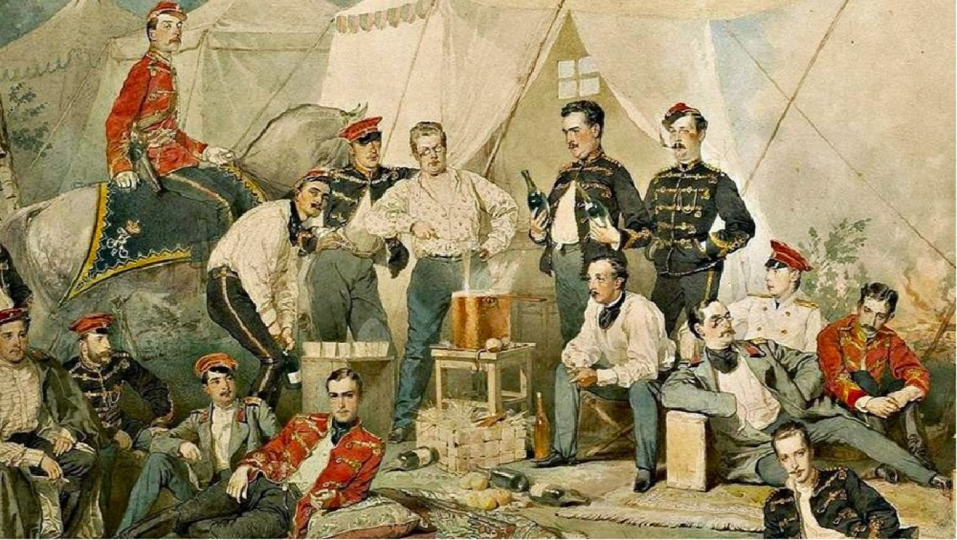 
					A Hussar Feast (fragment) by Mihály Zichy, 1873					 					Wikicommons media				