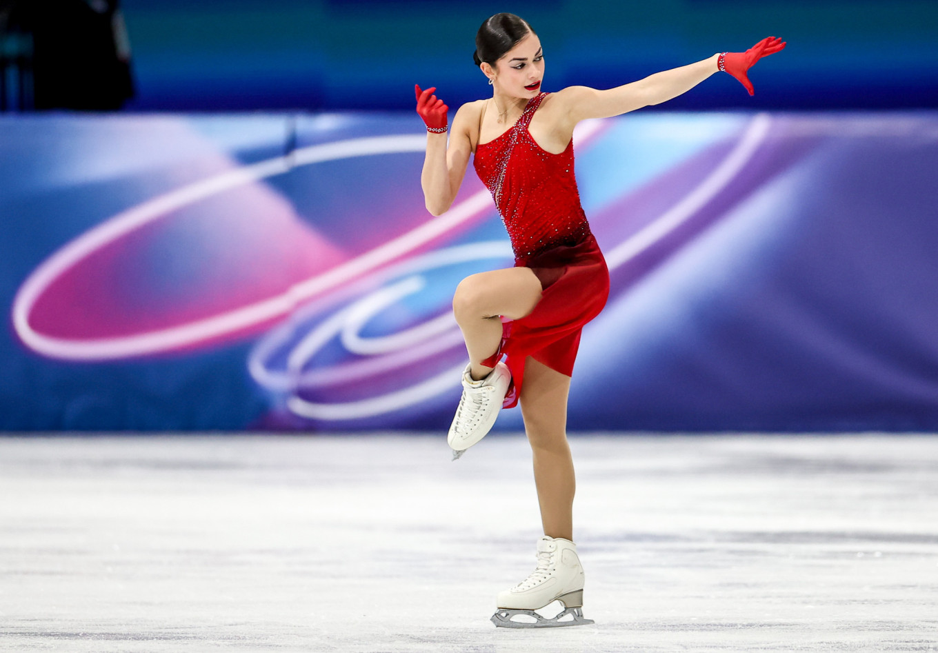 
					AIN athlete Adeliia Petrosian from Russia performs her routine in the women's singles free skating program at the 2026 Winter Olympic Games.					 									