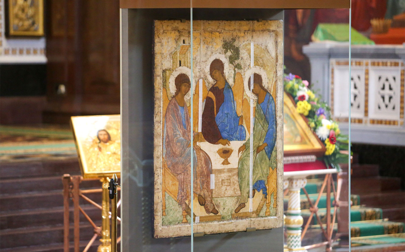 
					The icon "Holy Trinity" by Andrei Rublev in the Cathedral of Christ the Saviour.					 					Yaroslav Chingaev / Moskva News Agency				