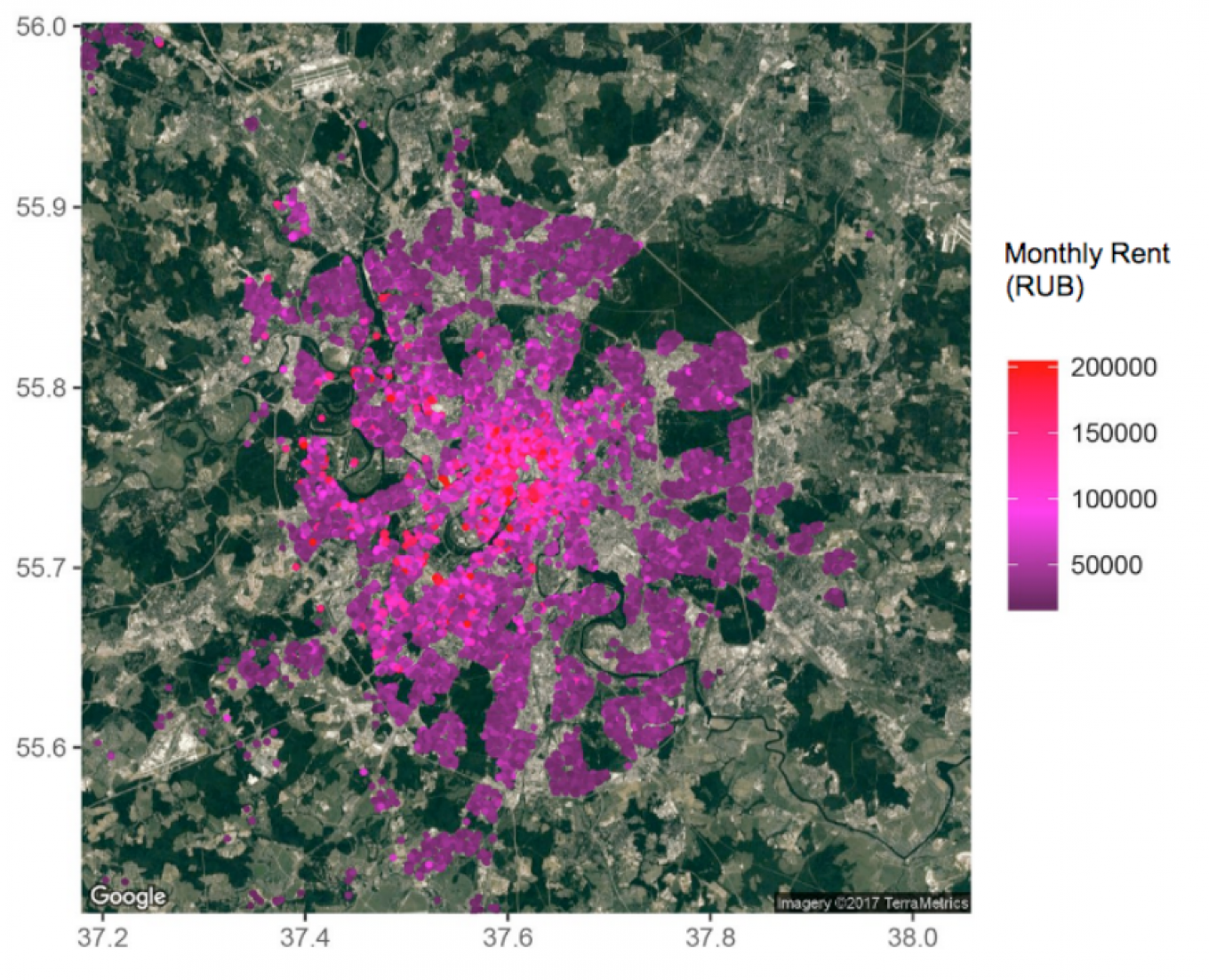 The apartment listings studied by the team, categorized by monthly rent. Robustory